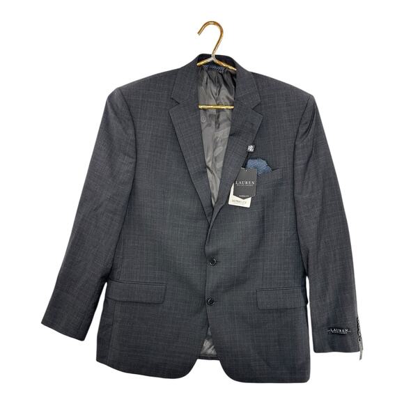 Lauren Ralph Lauren Mens Lancaster Suit Jacket Gray Wool Blend Stretch 44L New - Picture 1 of 12